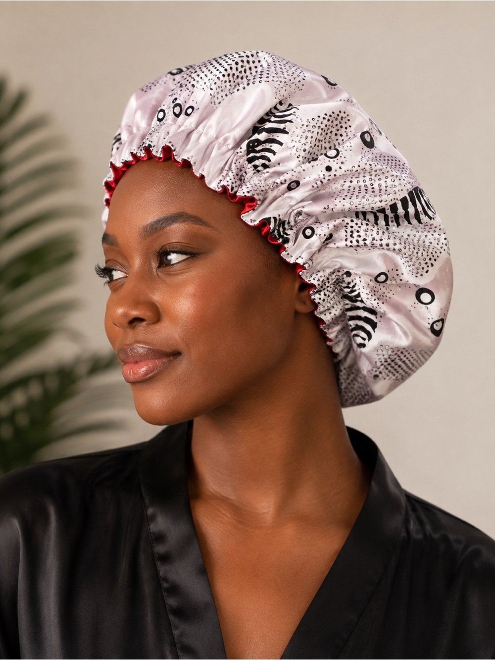 African black and white with satin lining Bonnet